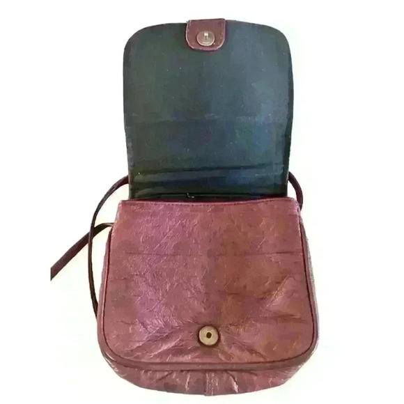 Bass Burgundy Crossbody Bag, Embossed Leather Southwest Symbol Designs - Picture 3 of 5